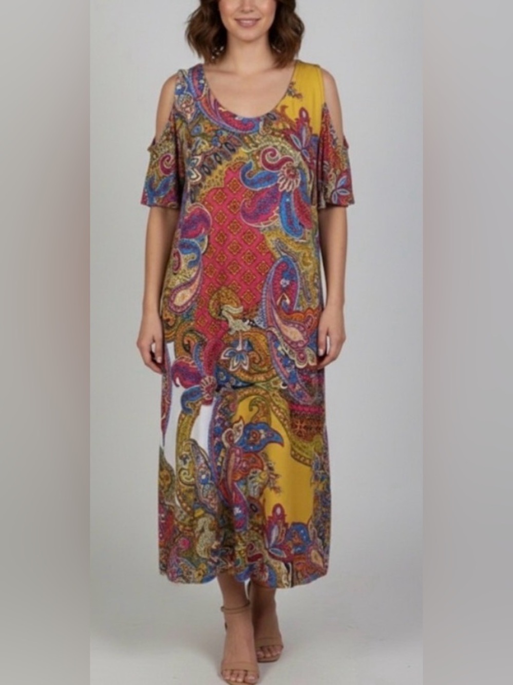 MSK Colorful Paisley Cold Shoulder Midi Dress Size XL Made in India